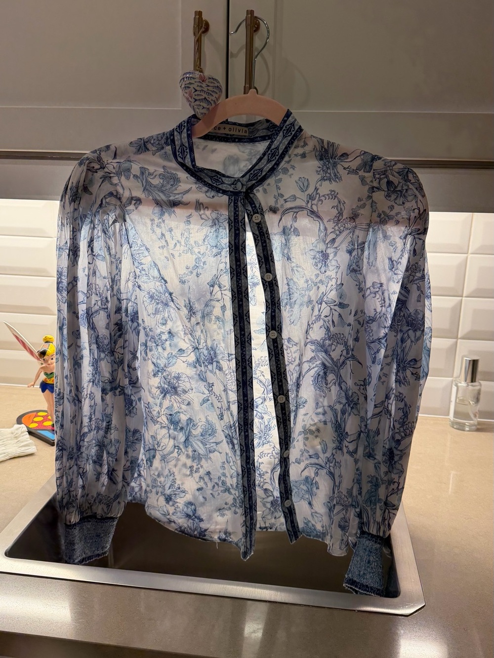Alice and Olivia  Floral  Blouse in Blue and White